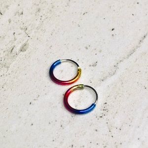 925 Sterling Silver Rainbow Hoop Earrings 10mm